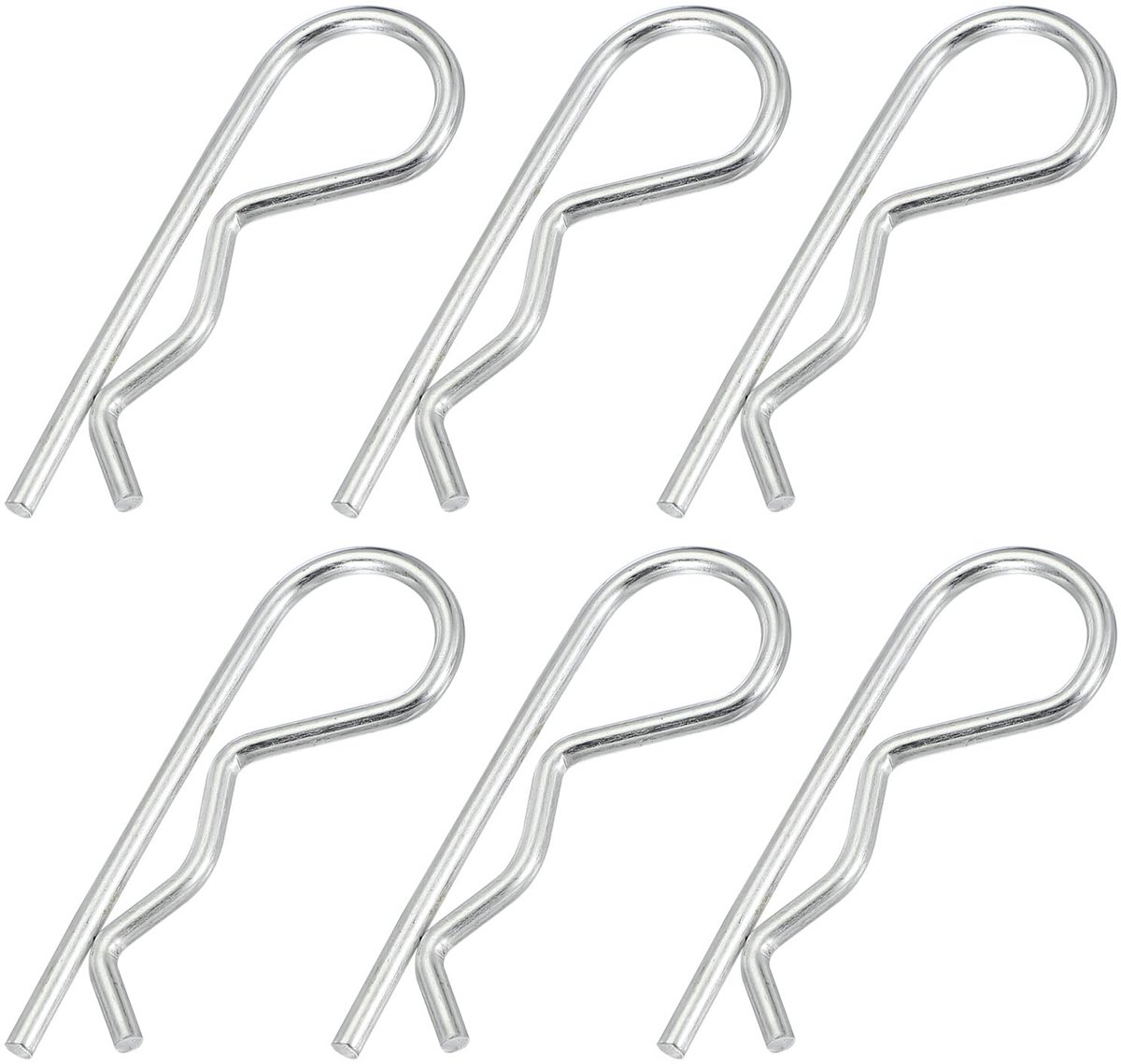 M3,5 x 75 mm splintboutenassortimentset, 6 stuks zware R-clips hardware-bouten van koolstofstaal, veersnelsluitingen, aanhangerblokkering, grasmaaier, vrachtwagen, zilver