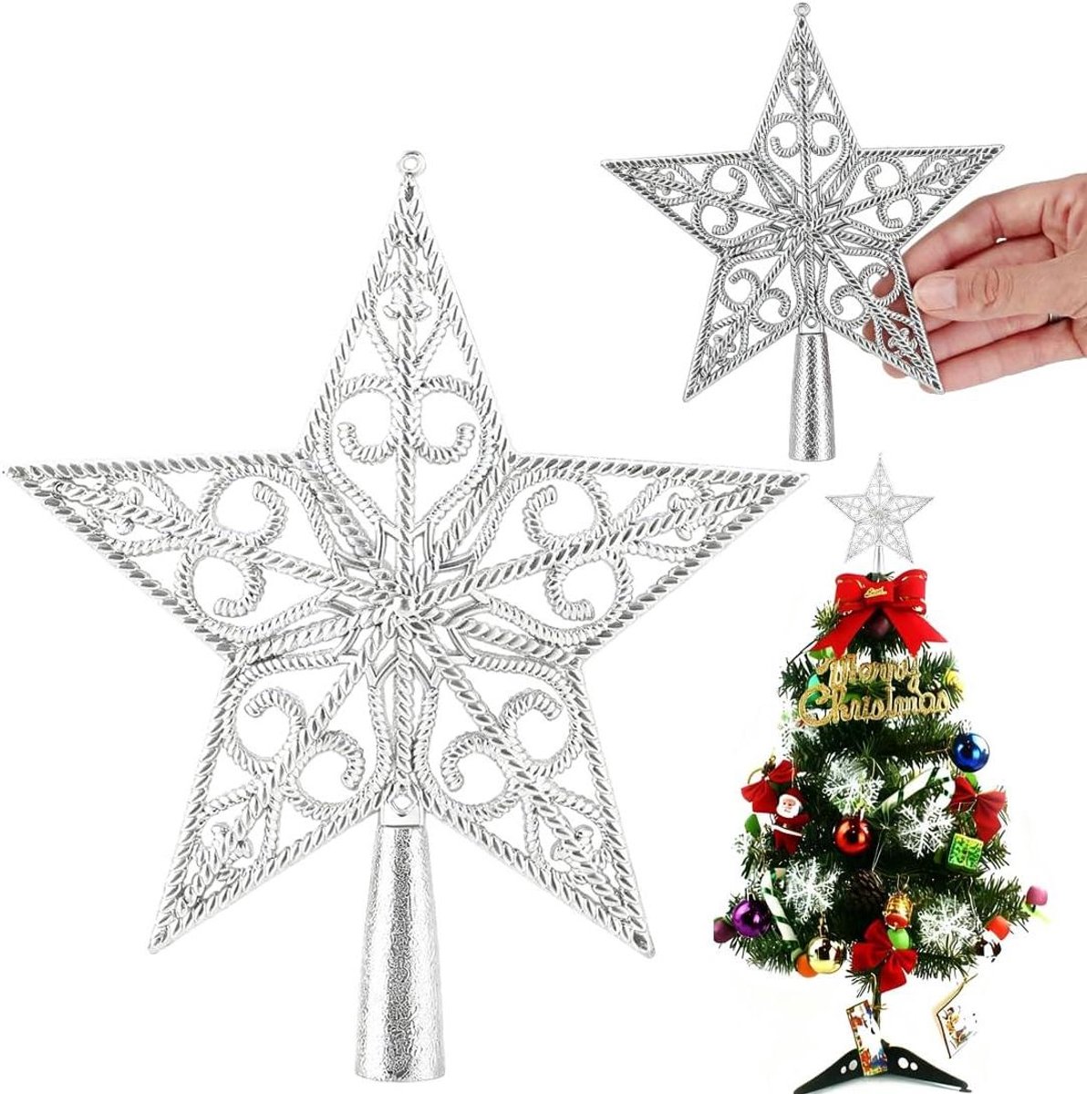 Kerstboom Ster - Boomversiering Top - Feestelijke Decoratie - Lichtgewicht Hol Ontwerp - 20 cm - Zilver