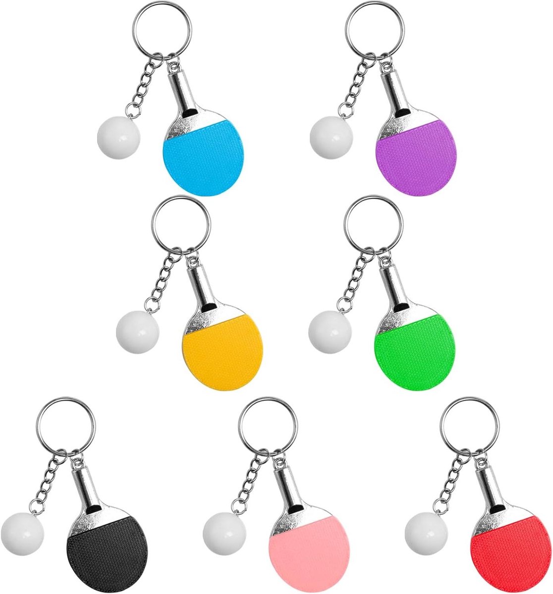 Tafeltennis Sleutelhangers - Sport Accessoires - Tas Decoratie - Realistisch Ontwerp - 7 Stuks - Veelkleurig