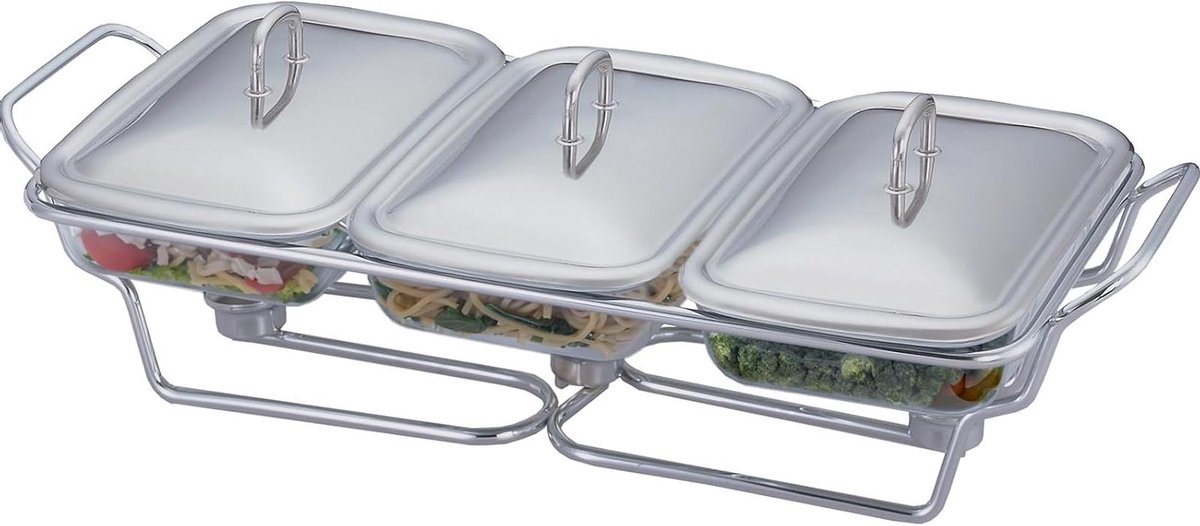 Voedselwarmer Buffet - Serveerschaal Set - Feestelijk Serveren - Drie Delige - 3x 1.5 QT - Zilver