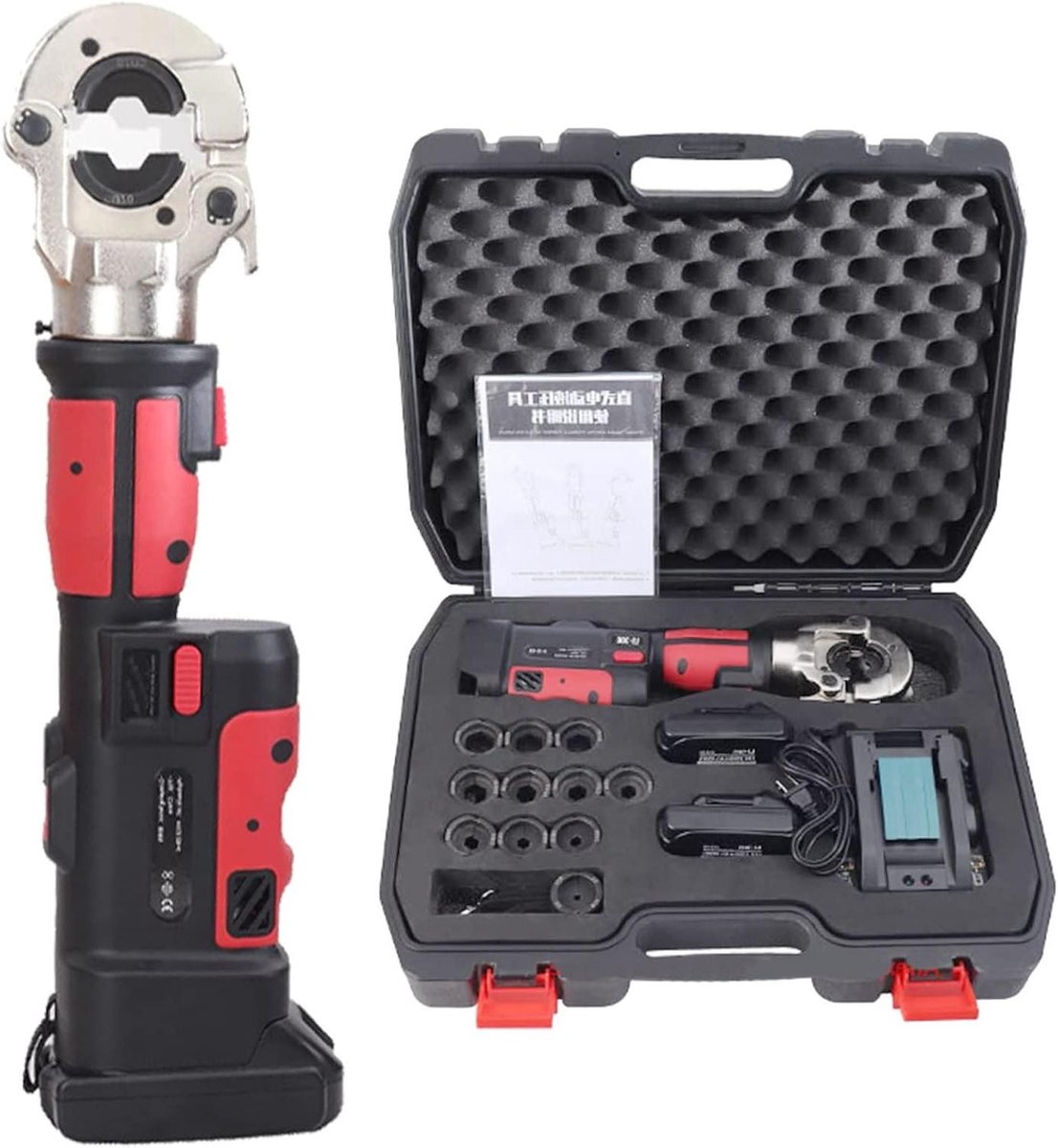 Krimptang Elektrisch - Accu Tang - Kabels Verwerken - Snelle Kopwissel - 16-300mm² - Zwart