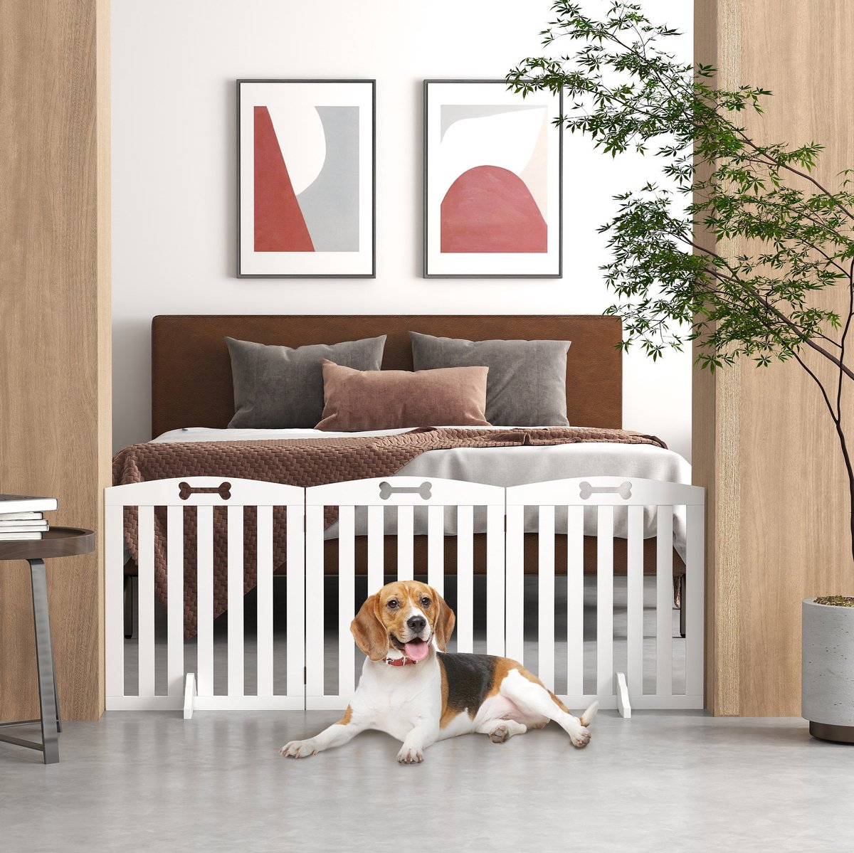 MIVRAY Hondenhek – 3-Delig Opvouwbaar Vrijstaand – 155 x 61 cm – Hout – Wit – Voor Gang, Deur Of Trap