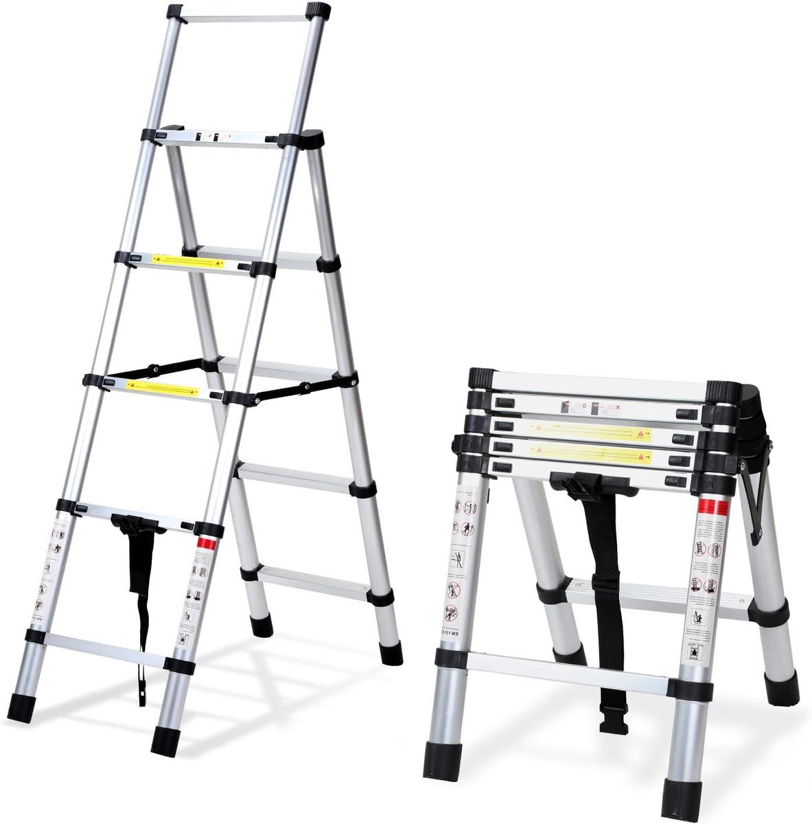 Telescoopladder Aluminium - Uittrekbare ladder - Veelzijdig klussen - Veiligheidsvergrendeling - 14m + 17m - Zilver
