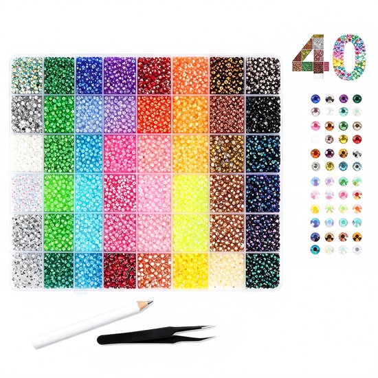Strasssteentjes Set - 32.000 Stuks - 40 Kleuren - 3mm Plaksteentjes voor Nail Art, Kleding & DIY