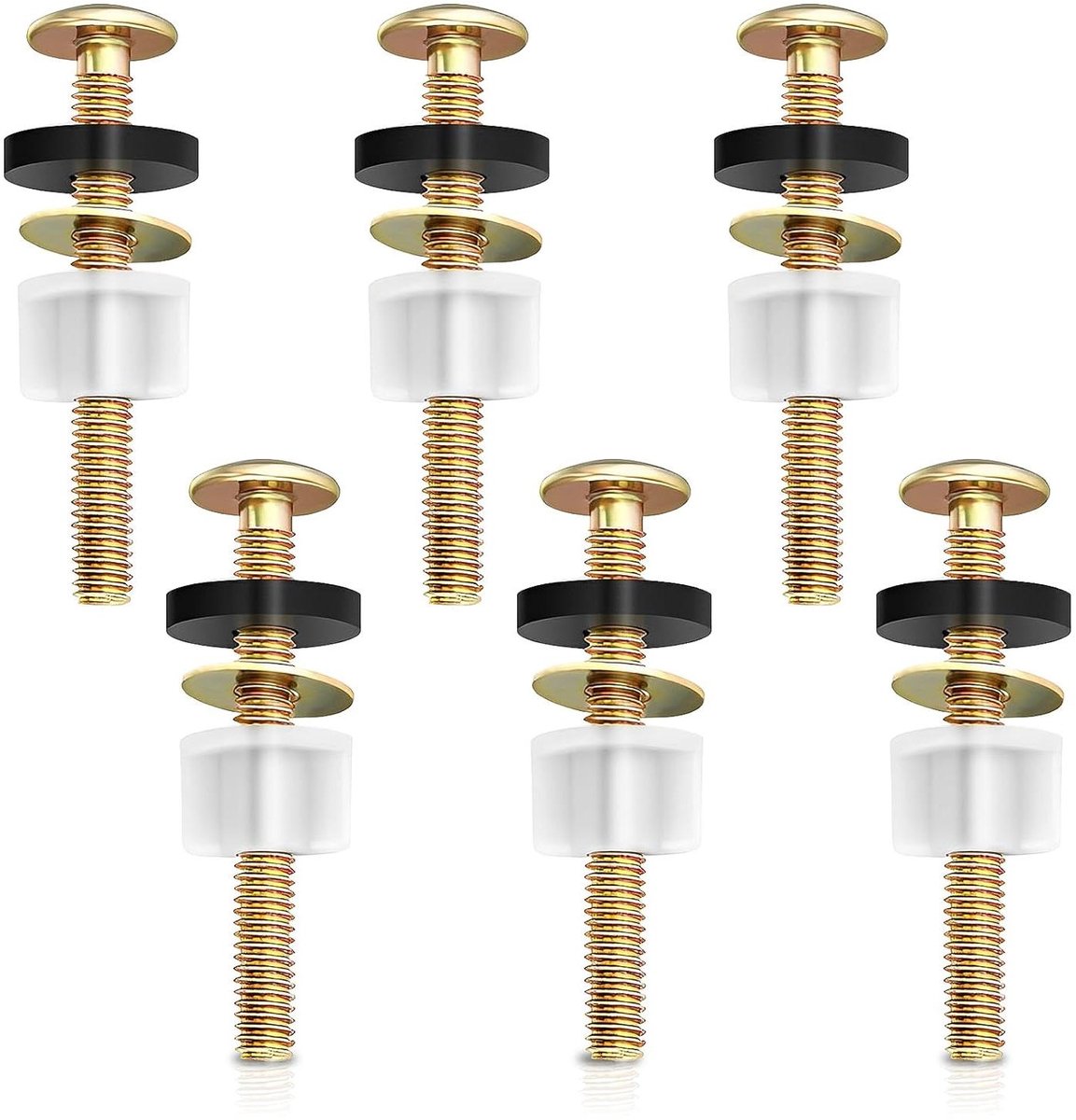 WC-bril bevestiging - Scharnieren set - Toilet repareren - Universele pasvorm - 6 stuks - Goud Wit Zwart