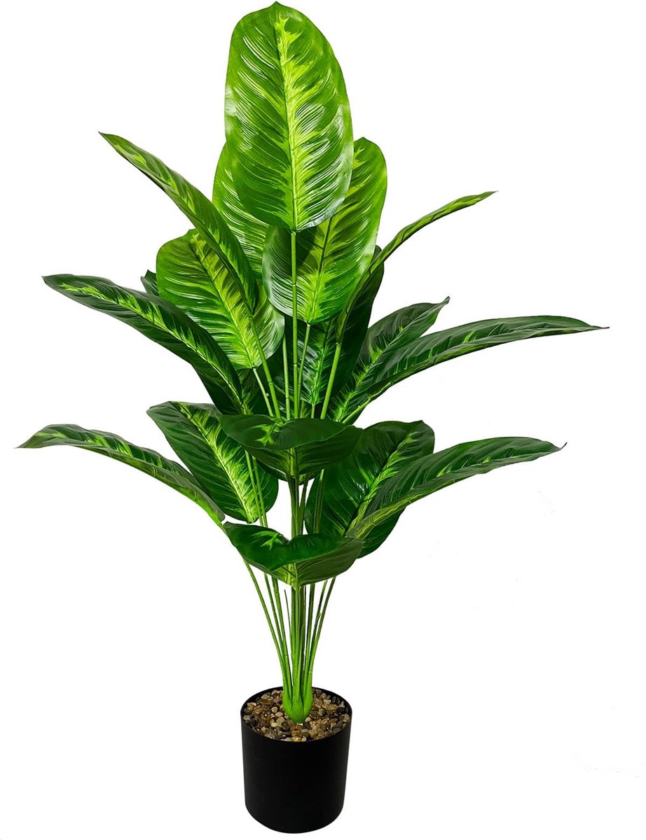 Kunstpalmboom kunstzijde plant in pot voor thuiskantoor woonkamer slaapkamer trappen foyer moderne decoratie binnen buiten levensechte nep ingemaakte housewarming geschenken (80 cm gestreepte