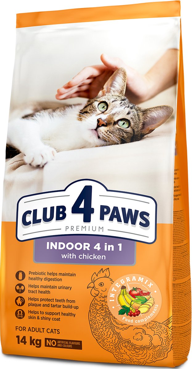 Club 4 Paws Club 4 Paws premium droogvoer met kip - indoor 4 in 1 adult cats 14 kg