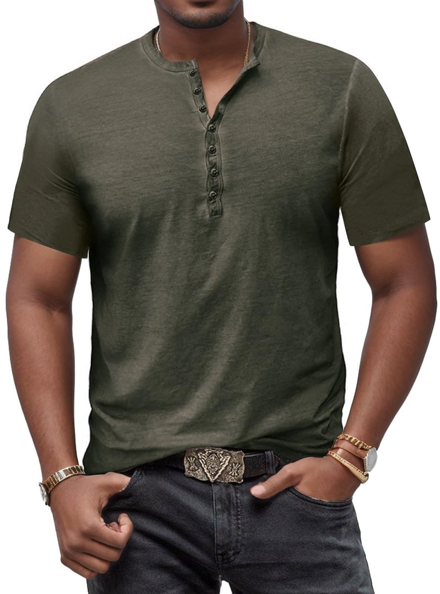 Tops Henley T-shirt met lange mouwen voor mannen katoen casual opa vintage T-shirts T-shirt met knopen M-3XL