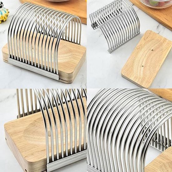 Handmatige broodsnijder en toastsnijder - Robuuste roestvrijstalen snijgeleider met afneembaar hulpstuk, voor brood, toast en aardappelen — afbeelding 4