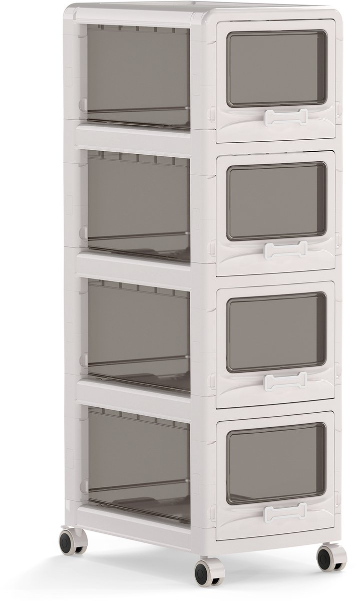 COSTWAY Nischenkast met wielen, niswagen met 4 laden | 30 cm breed nisrek, smalle opbergwagen, badkamerrolwagen voor badkamer, slaapkamer, wit