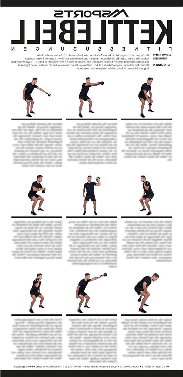 Oefenposter Kettlebell - Trainingsschema Poster - Kracht Training - 9 Oefeningen - 44 x 21 cm - Zwart