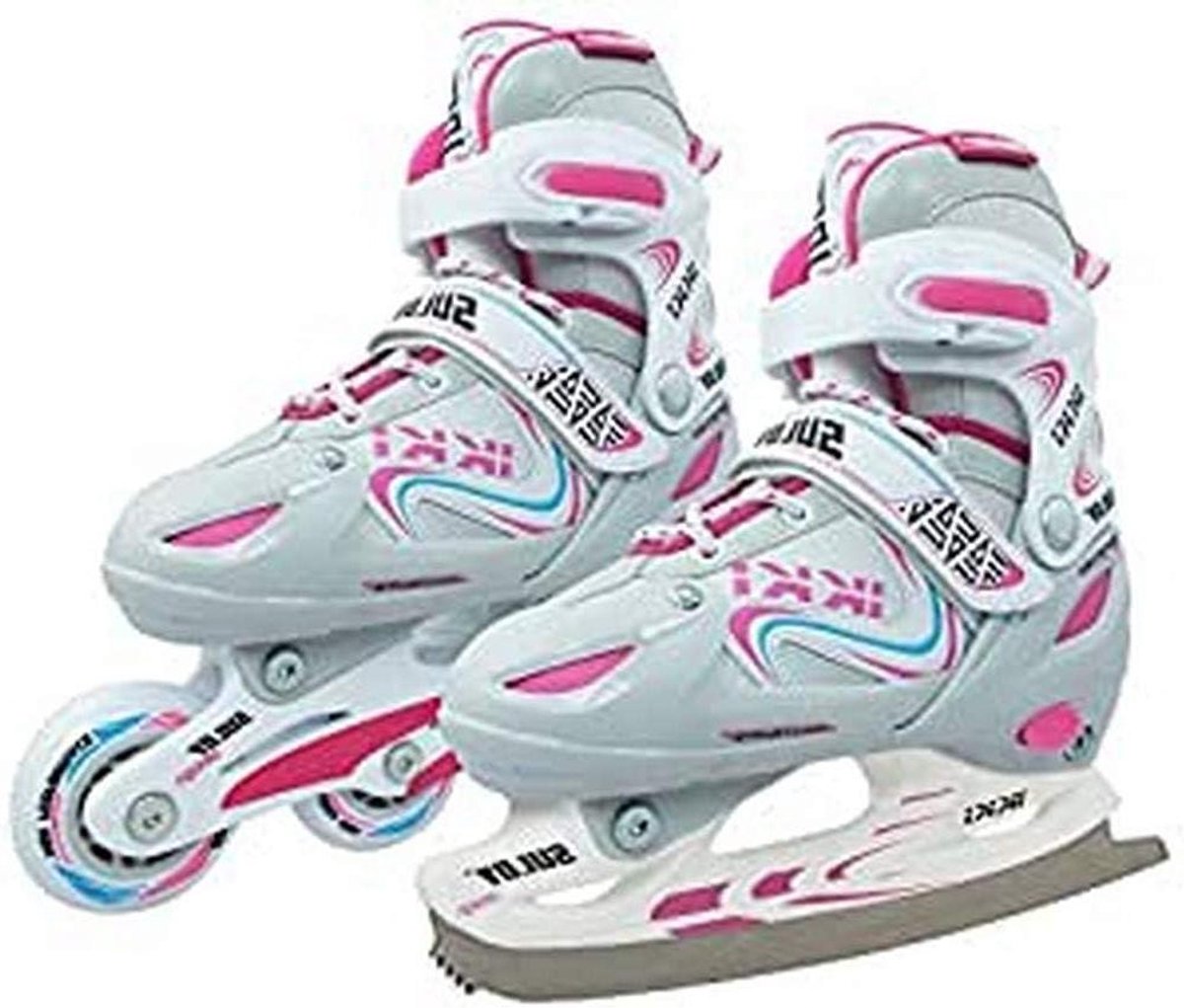 Schaatsen en Skates - 2-in-1 skates - Buiten spelen - Verwisselbaar onderstel - 31-34 cm - Wit/Roze