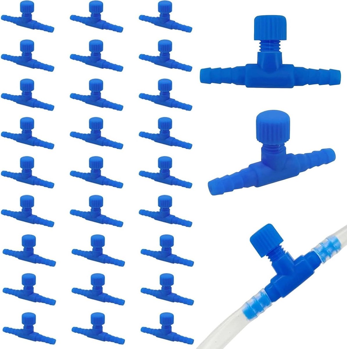 Aquarium Regelventielen - Luchtslang Ventielen - Waterkwaliteit Verbeteren - Dubbele Uitgang - 30 stuks - Blauw
