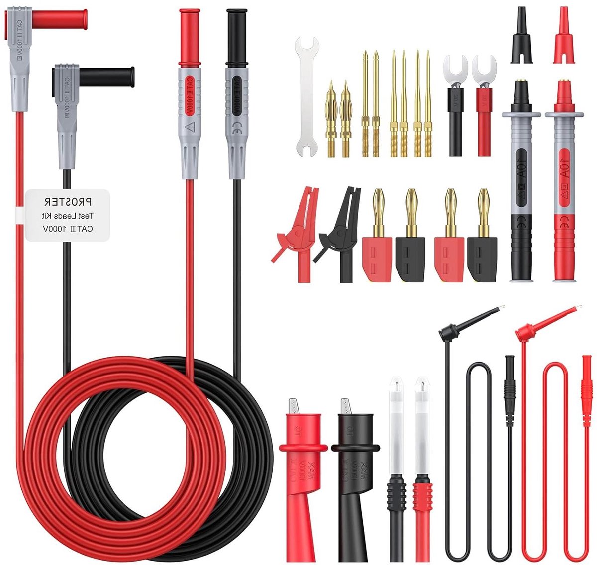 Multimeter Meetset - Meetkabels Leidingen - Elektrisch Testen - 27-in-1 Set - 1 mm 2 mm 4 mm - Rood