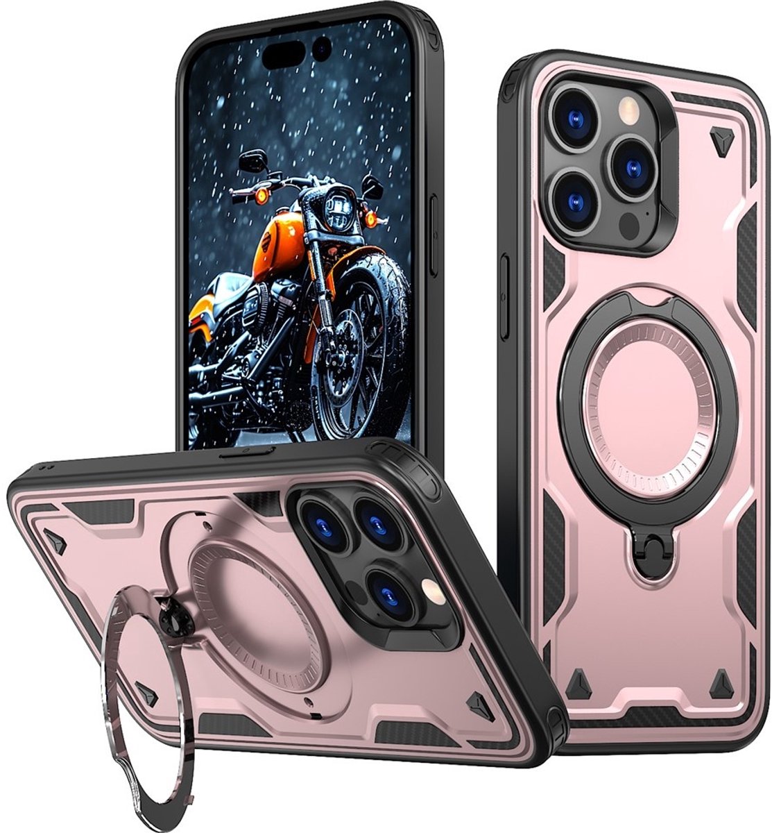 Coverup Hoesje - Geschikt voor iPhone 15 Pro Hoesje - Coverup Armor Back Cover met MagSafe Compatible Kickstand - Rose Gold