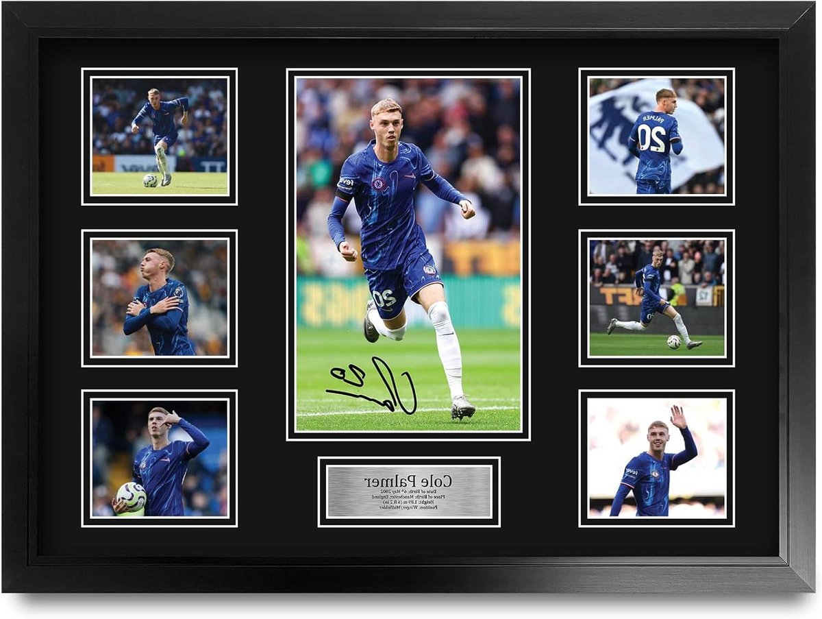 Voetbal Foto Display - Gesigneerde Poster - Cadeau voor Fans - Gedrukte Replica Handtekening - A2 47x64cm - Zwart
