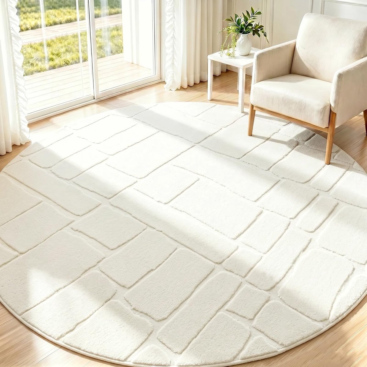 Vloerkleed, rond, 160 cm, tapijt, woonkamer, rond, woonkamertapijt, laagpolig, ronde tapijten, slaapkamer, crème, modern, antislip, voor woonkamer, slaapkamer, kinderkamer