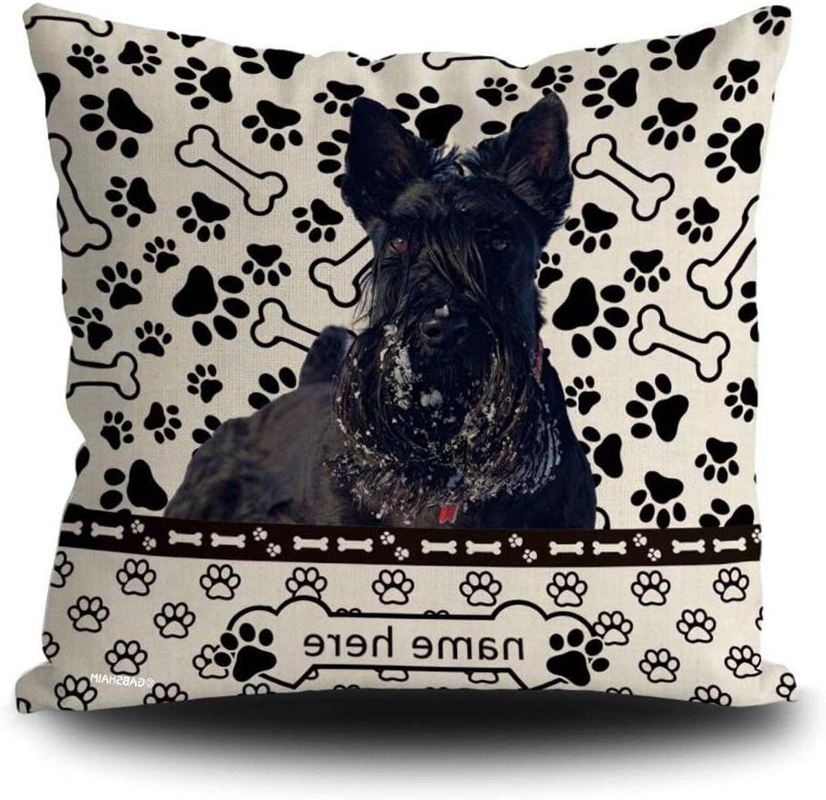 Decoratief Hondenkussenhoes Vierkant Zwart Wit Poten & Botten Design 50x50 cm Linnen