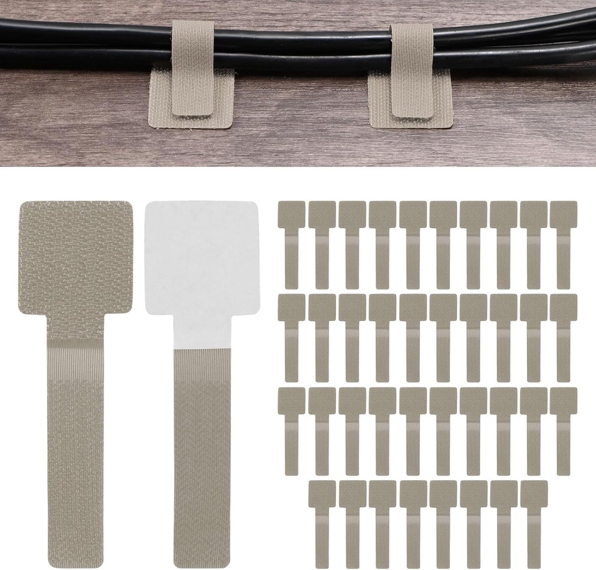 40 beige klittenband kabelbinders - 9 × 2,8 cm - Gemakkelijk te gebruiken - Verbeterde kleeflaag - Geschikt voor kabelbeheer op bureaus, in huis, aan de muur of op kantoor