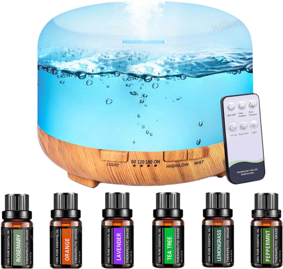 Ultrasone aroma-diffuser voor etherische oliën met LED-verlichting - Luchtbevochtiger en luchtreiniger