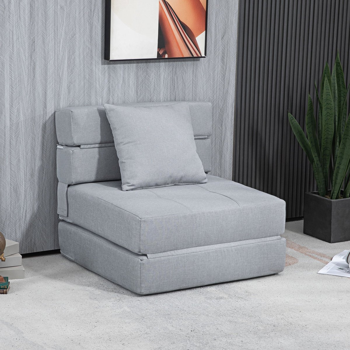 MEUNIQ slaapfauteuil 2-in-1 klapbaar, fauteuil met bedfunctie en kussen, 70 x 70 x 61 cm, uitklapbaar gastenbed 70 x 174 cm, lichtgrijs