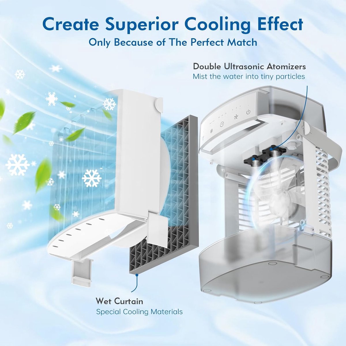 Aircooler 4-in-1 ventilator - Airco - Mobiele airco - Draagbare airconditioner – 3 snelheden & 3 standen – 2-8 uur timer – 7 kleurenverlichting – AC-unit met 1000 ml watertank – voor slaapkamer, kantoor, thuis en op de camping thumbnail 4