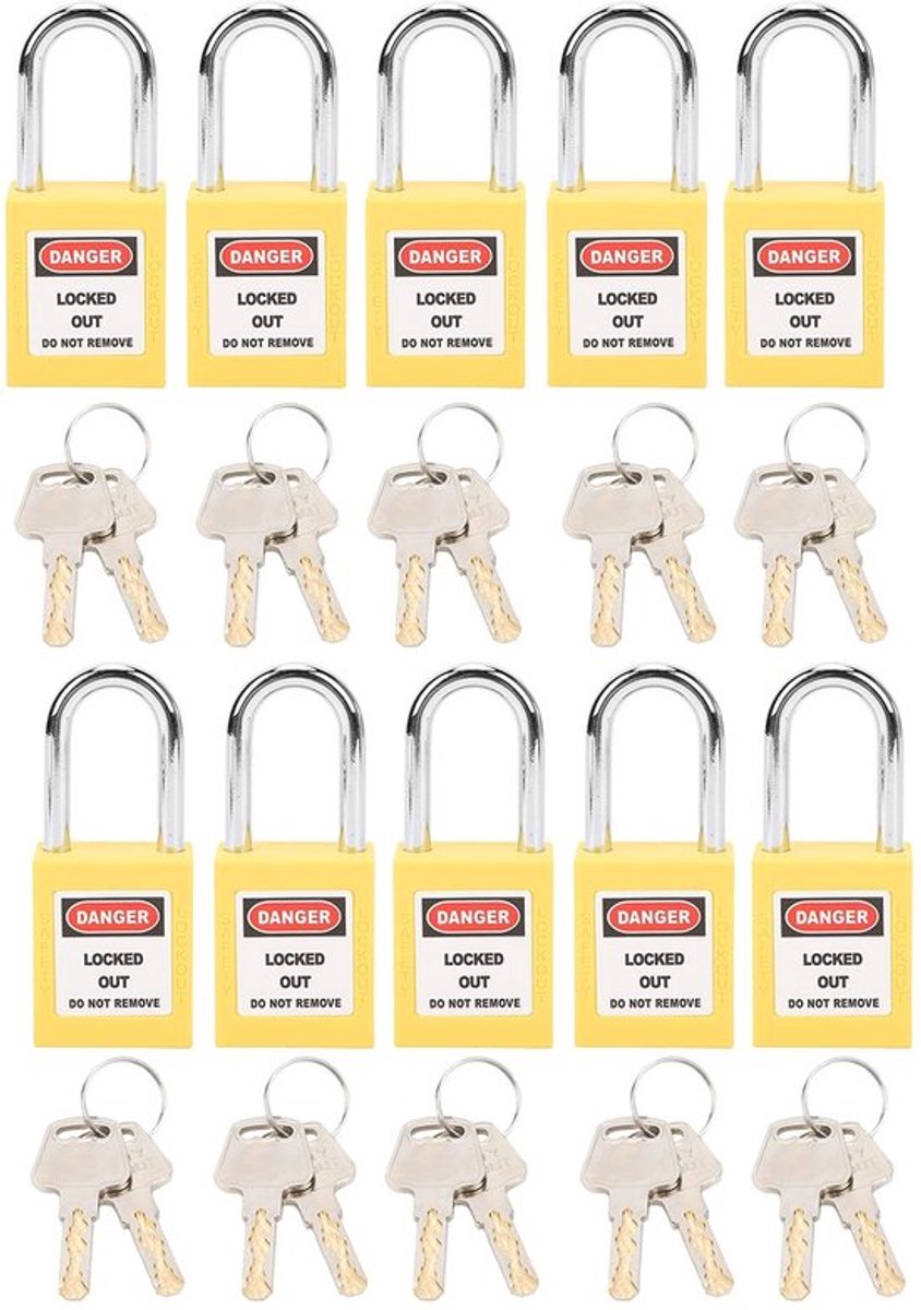 Veiligheidssloten - Chemische beveiliging - 10 stuks - Geel - Nylon