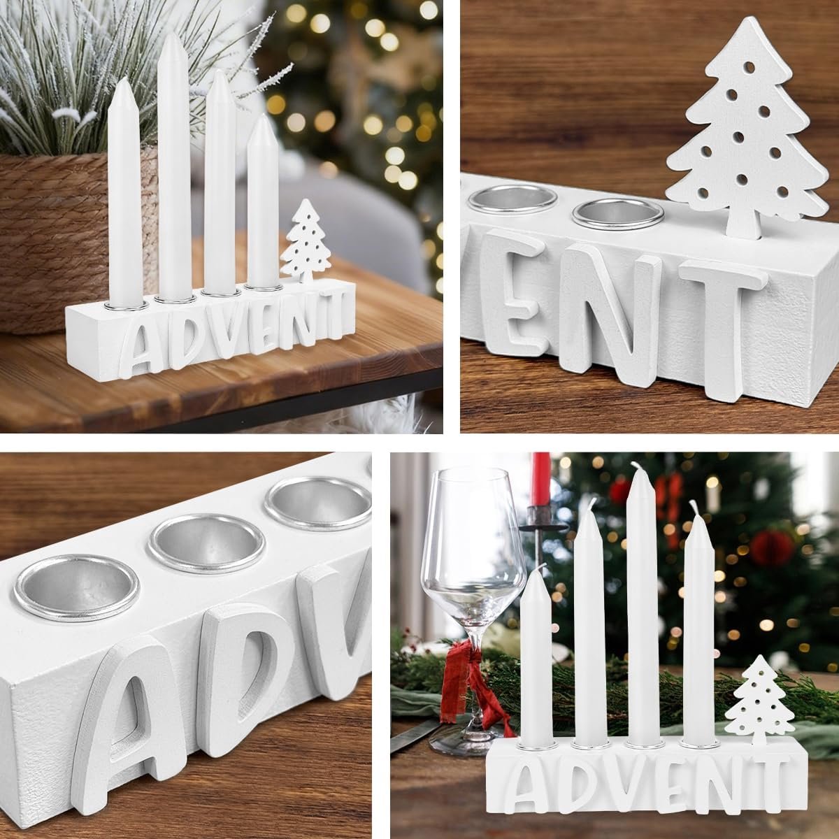adventskrans, adventsstuk, langwerpige adventskandelaar, hout, adventskrans, modern, adventskaarsdienblad, Kerstmis, adventsdecoratie, tafeldecoratie, kerstdecoratie – foto 3