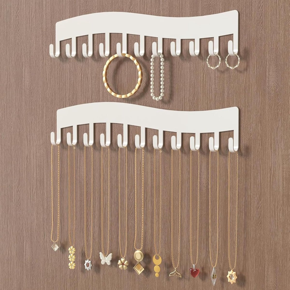 kettinghouder sieradenopbergers wand - Robuuste sieradenorganizer voor kettingen, armbanden & oorbellen - Hangende opbergers kettingen 2 stuks wit