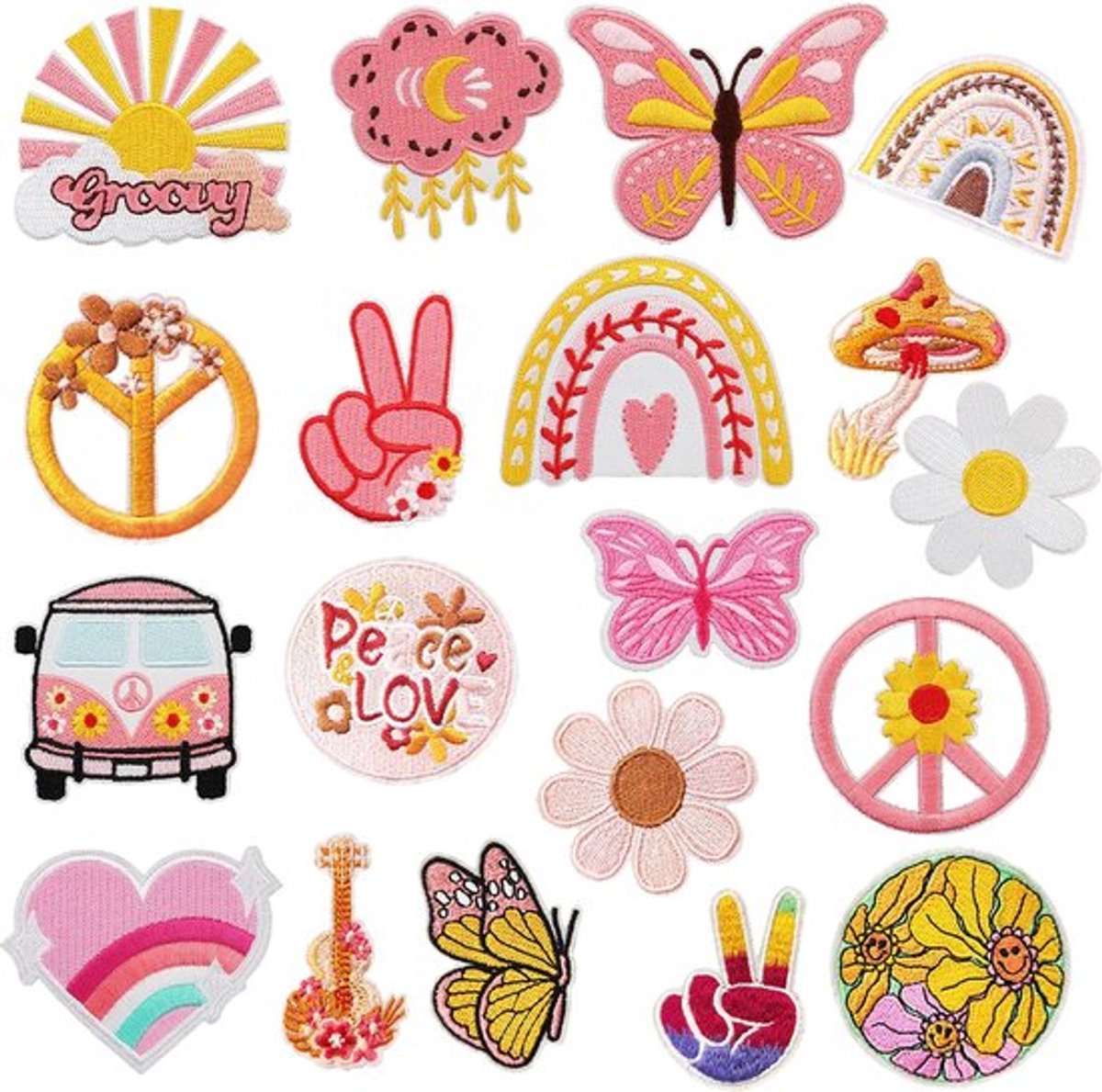 Onf3 - Hippie-patches - Opstrijkbaar - Vintage - Roze - Decoratieve