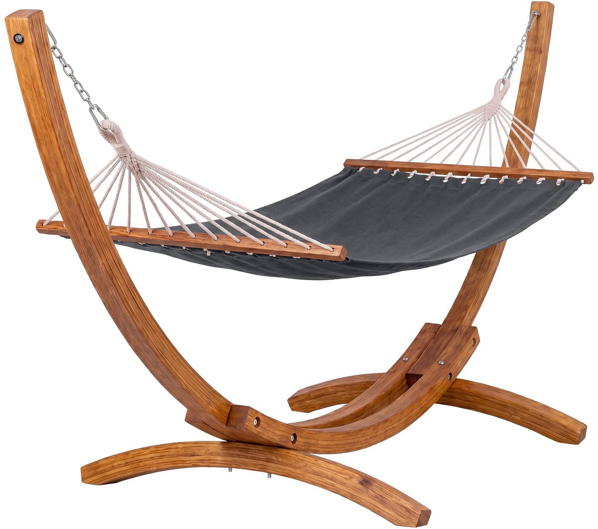 CLP Hangmat met Standaard Herriman - 2 Persoons Hangmat met Eucalyptushouten Frame - Vrijstaand voor Tuin en Terras - Max. 160 kg - grijs