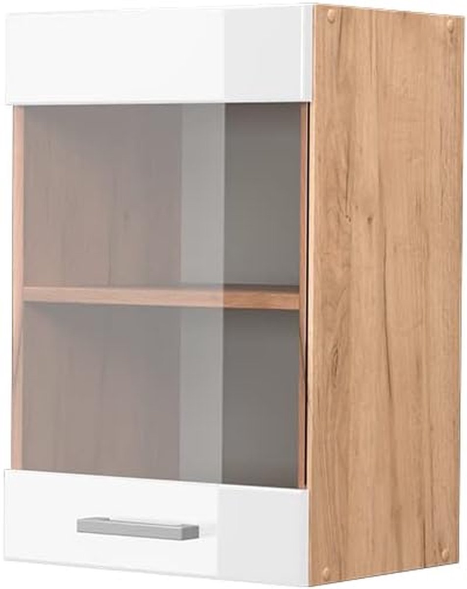 Keuken hangkast - Wandkast Keuken - Keuken Organiseren - Glazen Deur - 40 cm breed - Wit Hoogglans