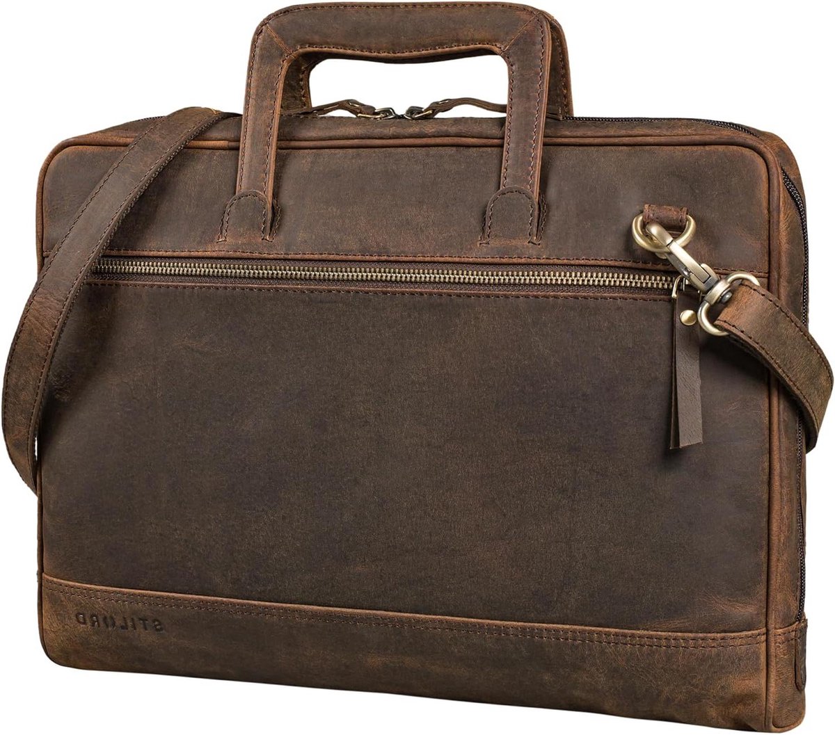 Laptoptas Leer - Aktetas Vintage - Zakelijk Gebruik - Natuurlijk Leer - 39 x 6 x 29 cm - Bruin