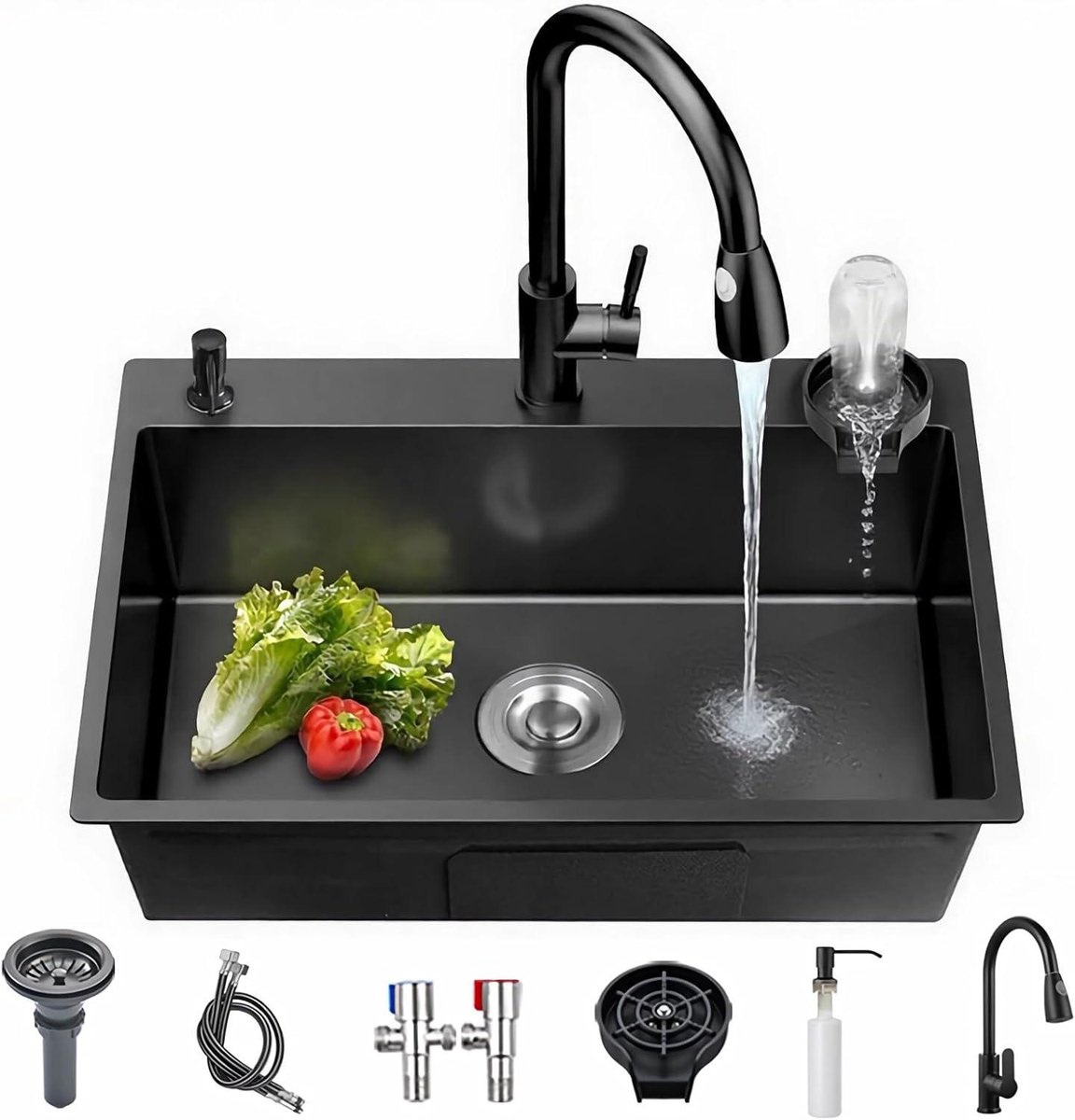 Aanrecht Spoelbak - Keuken Gootsteen - Afwassen - Onderbouw Montage - 50x45cm - Zwart