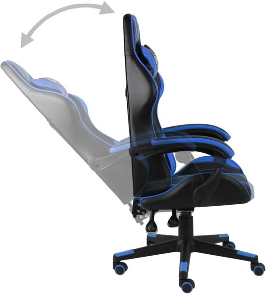 Racing Stoel - Gaming Stoel - Comfortabel Werken - Verstelbare Rugleuning - 62 x 69 x 130 cm - Zwart Blauw — afbeelding 3