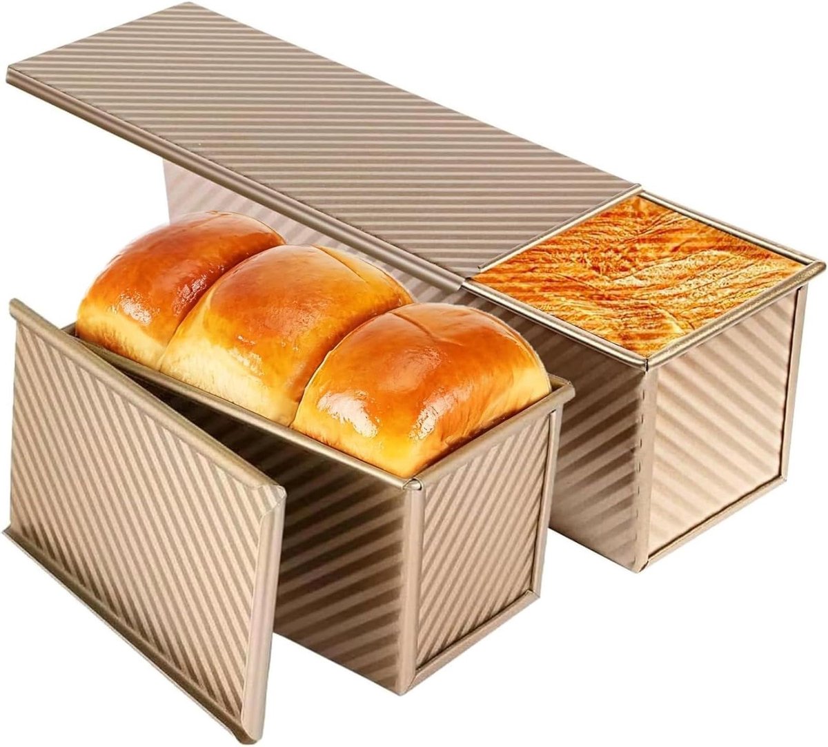 Broodpan met Deksel - Sandwich Pan Toast Blik - Brood Bakken - Antiaanbaklaag - 2 Maten - Goud