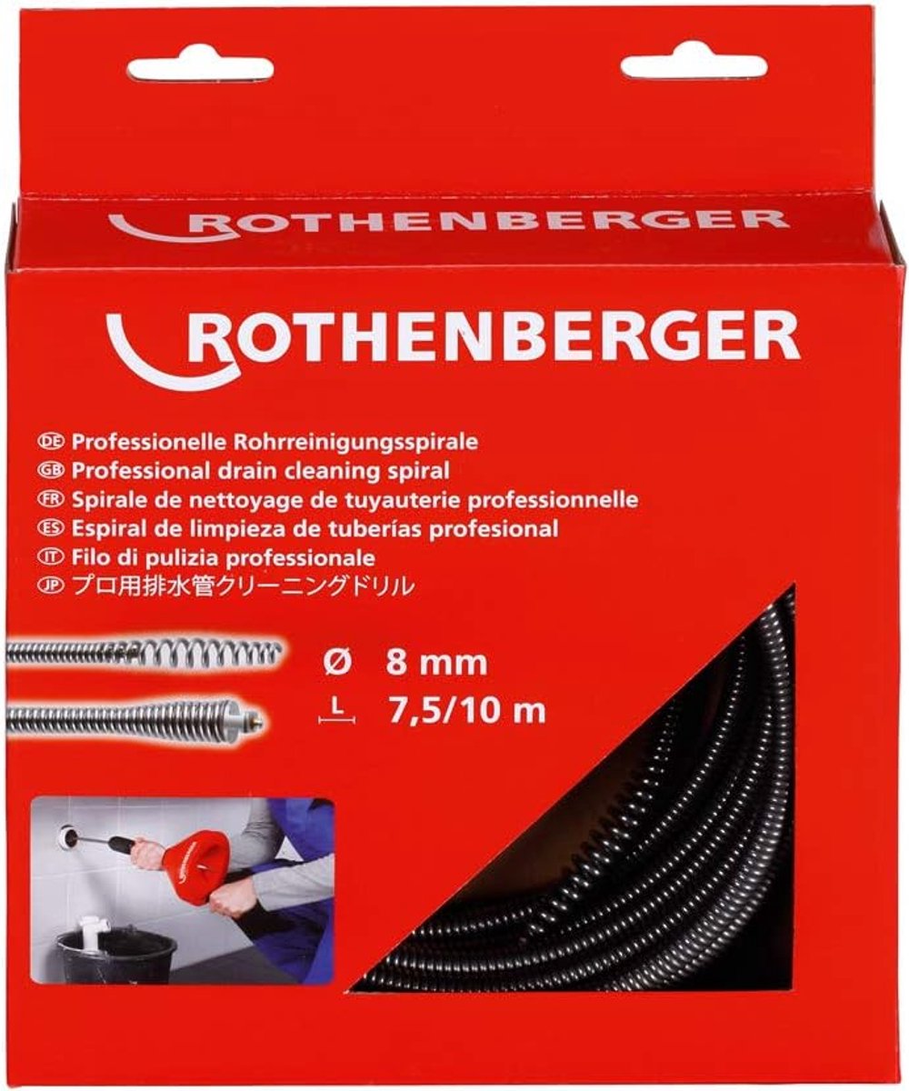 Pijpreinigingsspiraal - Reinigingsveer Riool - Verstopte Leidingen Ontstoppen - Met Kuipkop - 8 mm x 10 m - null