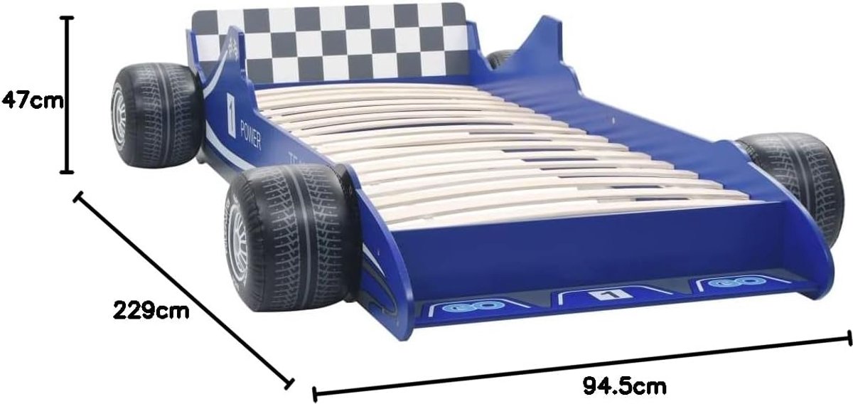 Kinderbed Racewagen - Autobed Kinderen - Slaapkamer Decoratie - Zijhekken Ter Veiligheid - 229 x 94.5 cm - Blauw — cadeau in Wonen & Interieur - foto 6
