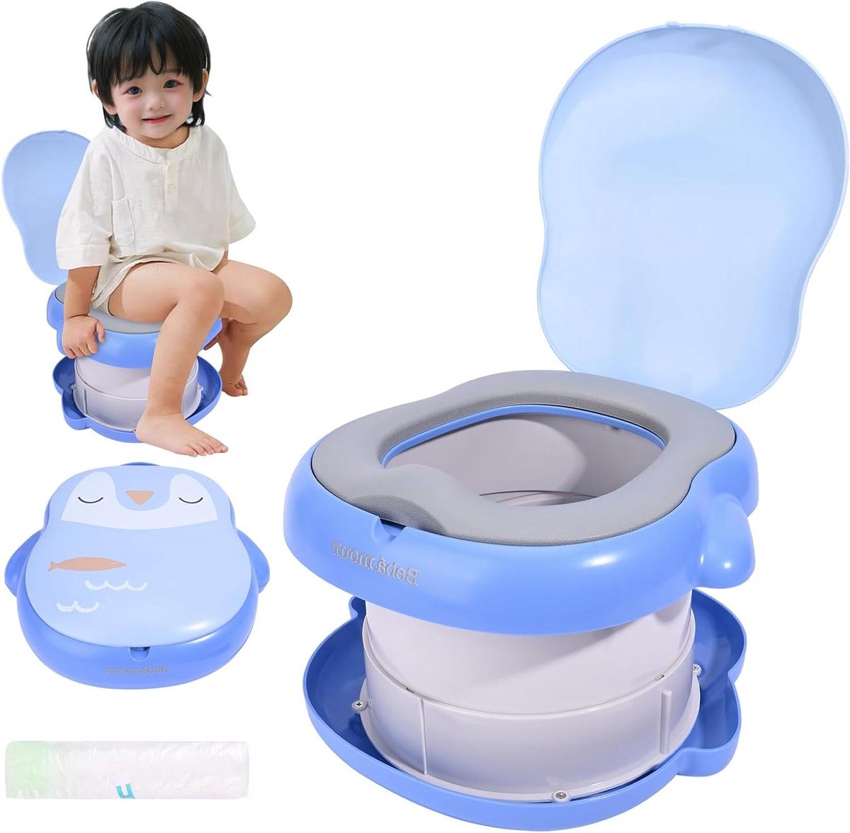 Reispotje Opvouwbaar - Draagbaar Kinderpotje - Zindelijkheidstraining Onderweg - Compact en Hygiënisch - 27 x 18 cm - Blauw