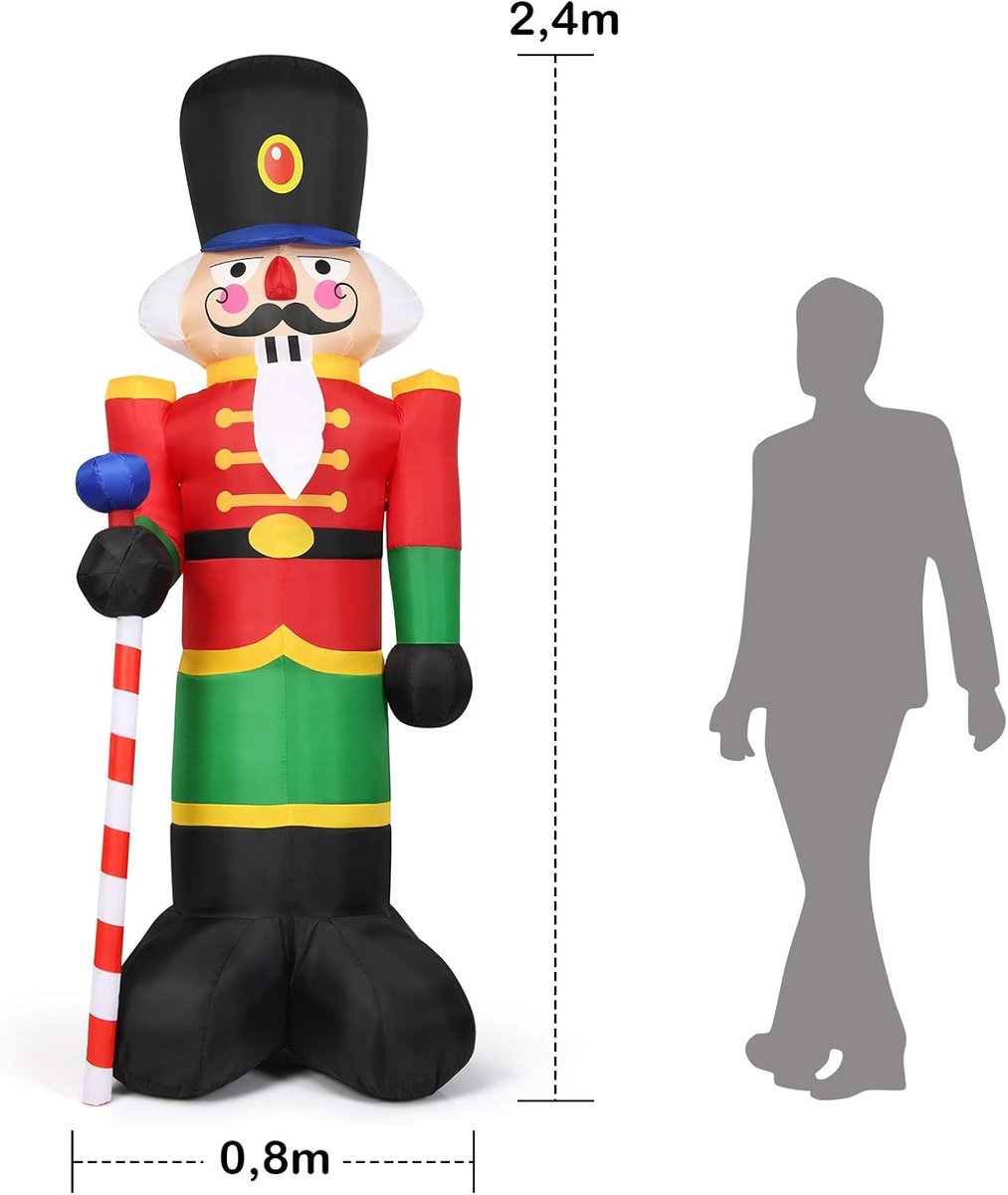 Opblaasbare Kerstman Soldaat - Kerstfiguur Decoratie - Tuin Versieren - Met Ingebouwde Verlichting - 240 cm - Multicolor – foto 8