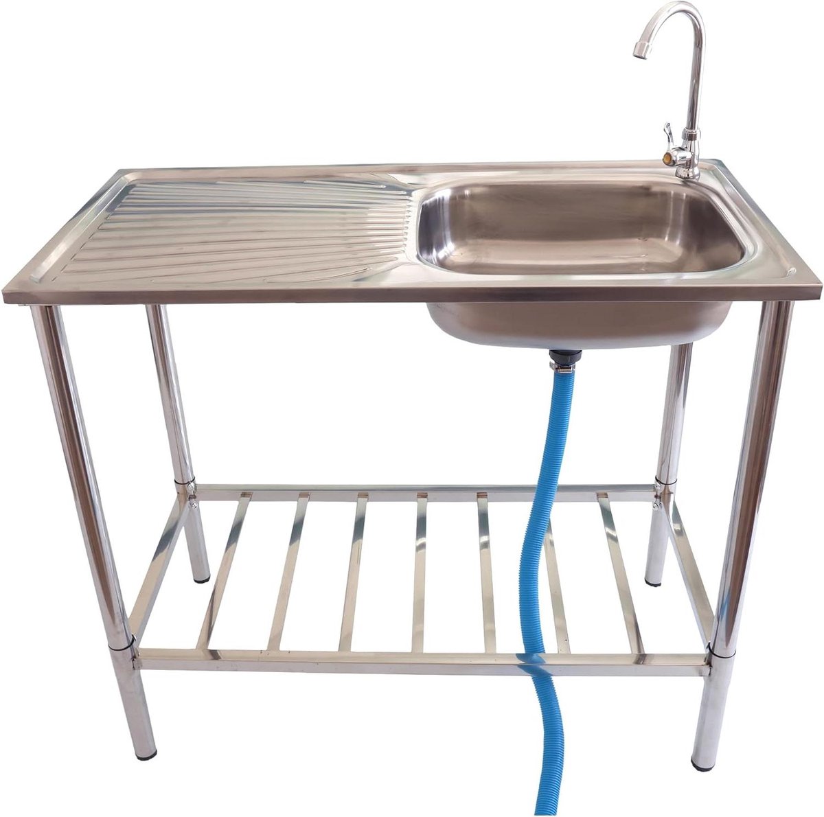 Buiten spoelbak - Werktafel met gootsteen - Tuinieren en buiten koken - Roestvrij staal met zeef