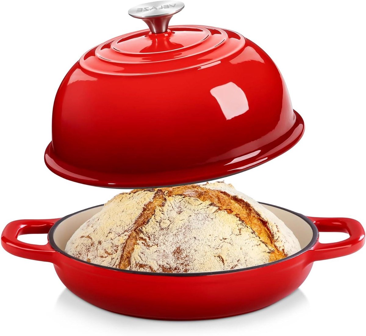 Gietijzeren Pan - Dutch Oven Broodpan - Zuurdesem Bakken - Zelfnivellerend - 26 cm - Rood