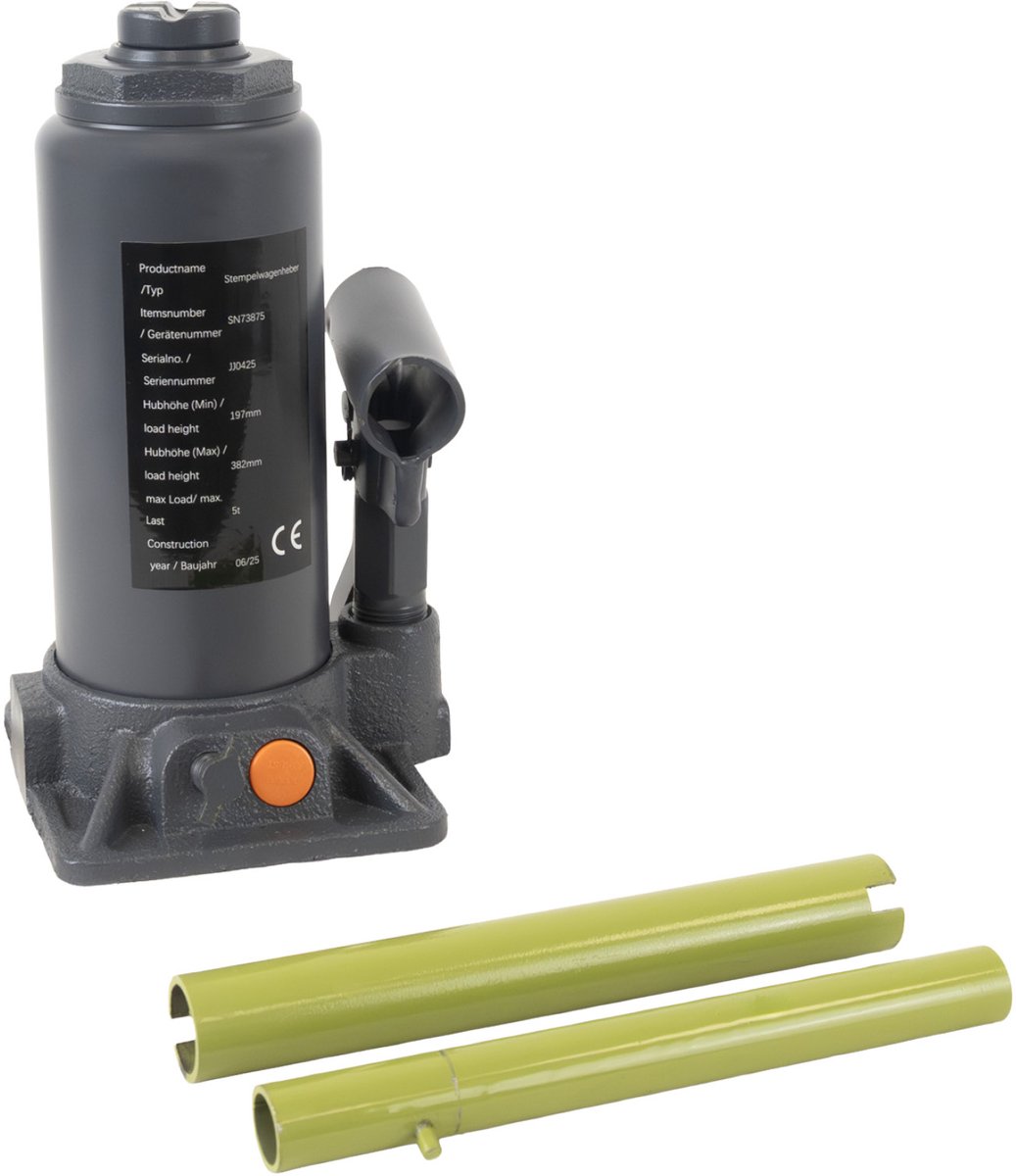 TRUTZHOLM Hydraulische Potkrik 5t - 197mm tot 382mm Hefhoogte - Krachtige Cilinderkrik Autokrik Stempelkrik Werkplaats