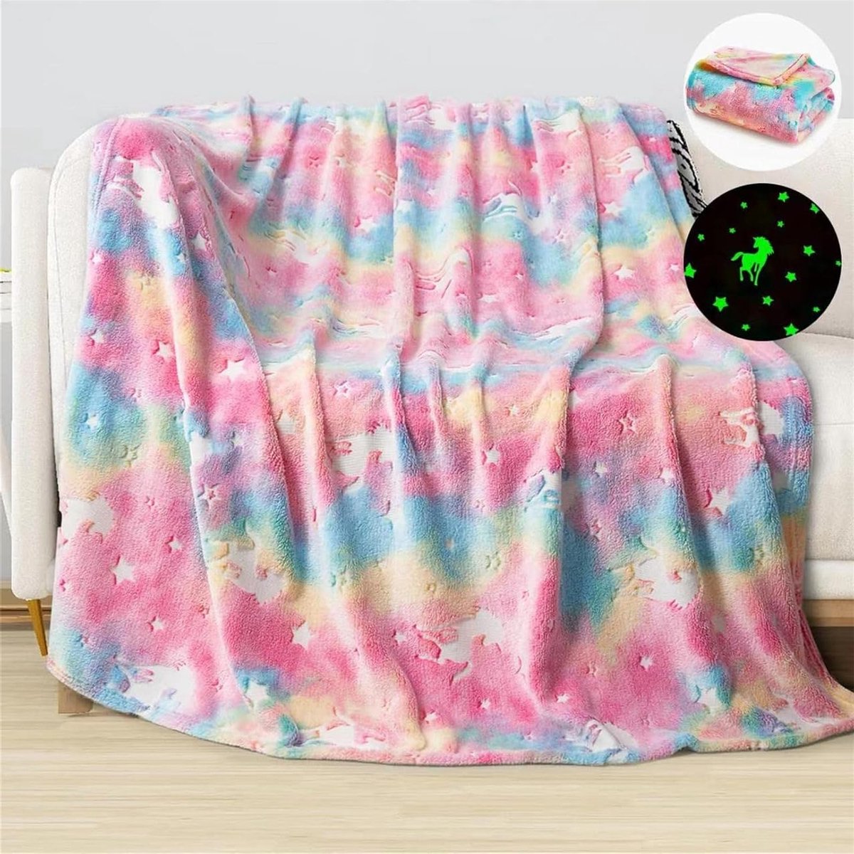 Warme en Fluffy Eenhoorn Dekentje 120 x 150 cm voor Kinderen van 1-10 Jaar, Ideaal voor Sofa, Bed en Reizen, Kleurrijk en Comfortabel