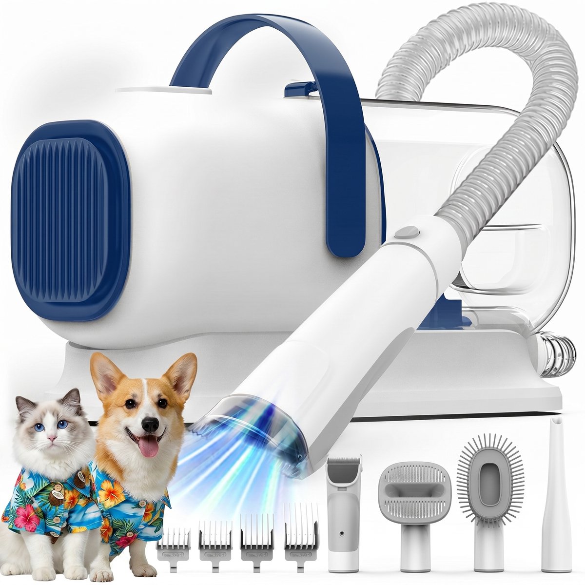 AIRROBO GP04 - Hondentondeuse Met Stofzuiger – 6‑in‑1 Haarverwijderaar - Hondentrimmer Tondeuse - Honden Tondeuse - Honden Trimset - 12.000 Pa, 1,8 L Opvangbak, 60 dB, 4 kammen (3‑24 mm), borstel + spleetmond – voor honden & katten