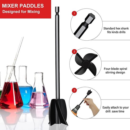 Hars Mixer Set - Epoxy Roerder - Gelijkmatig Mengen - Spiraalvormig Vierbladig Ontwerp - 8 Stuks - Zwart — afbeelding 3