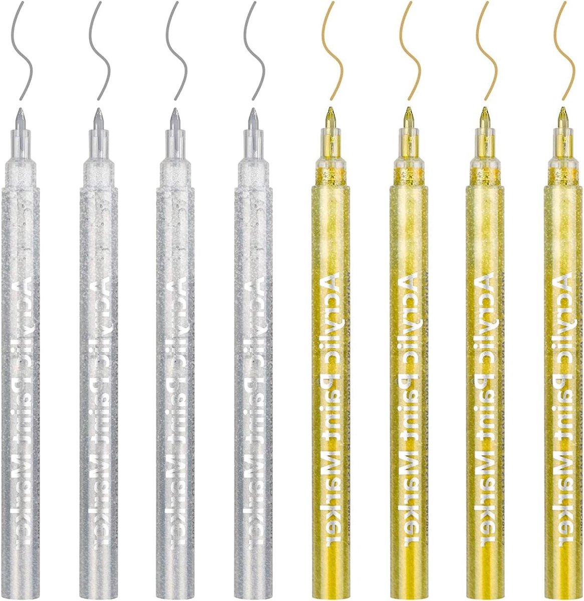 Set van 8 Metallic Acrylverf Pennen - 0.7mm Markers voor Steen, Glas, Hout en Textiel