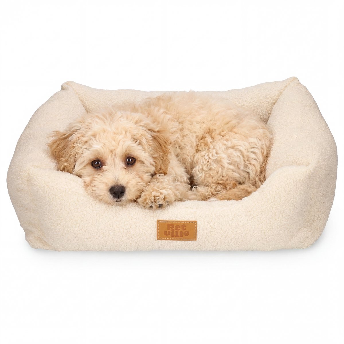 Huisdierenmand voor Honden en Katten - Comfortabel en Stevig Hondenbed - Handwasbare Kattenmand - Zachte Huisdieren Sofa - Luxe Kattenkussens - Hondenkussen - Mand Hond & Kat - Kattenbed - Hondenbench - Katten & Hondenmanden - Crème - Petville