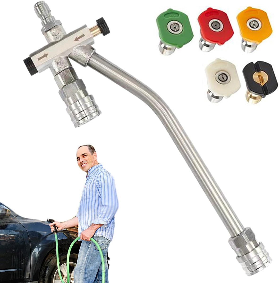 Hogedruk Splitter - Koppeling Adapter - Voertuig Reinigen - Dubbele Lance - 480g - Metaal