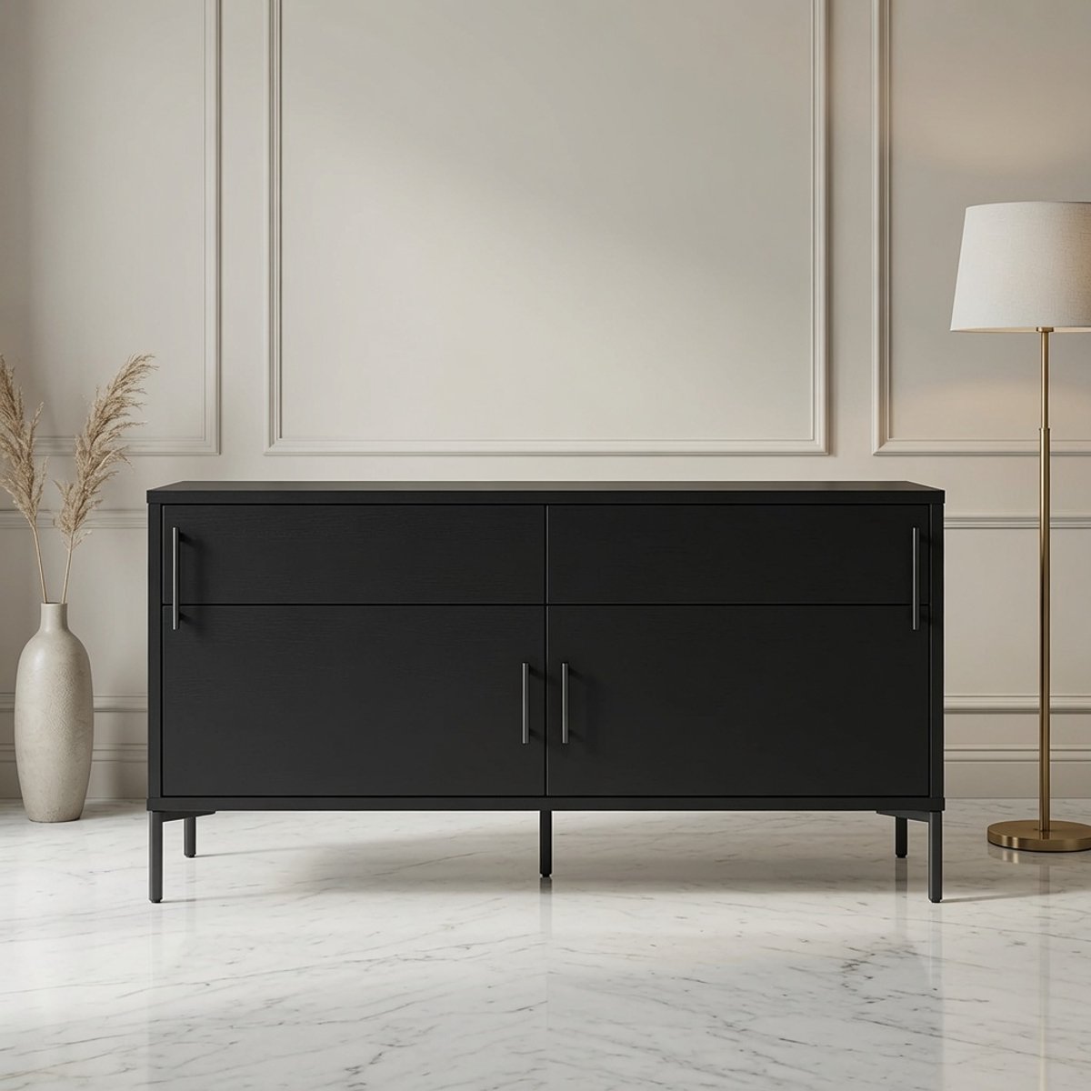 Luxe TV-Meubel Nova Zwart - 153x35x55 cm - Zwart - Zwart Moderne TV Kast 4 - Medahomestore